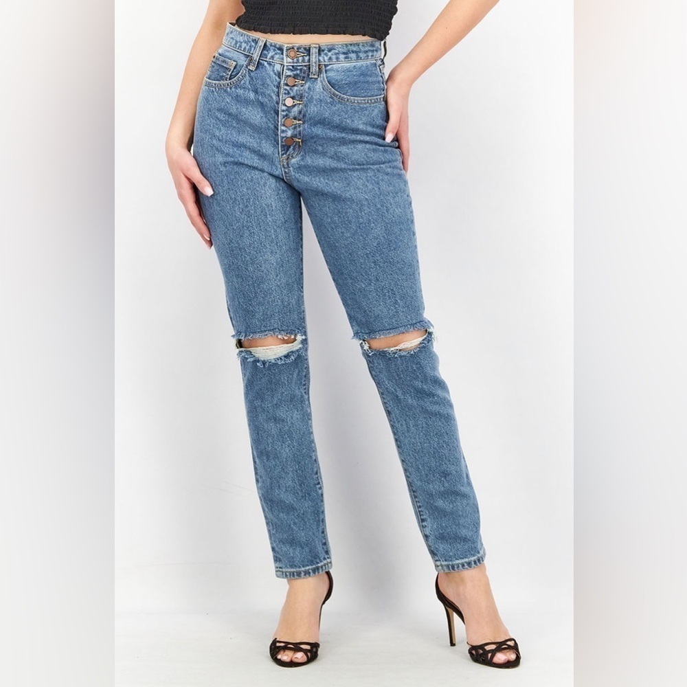 WeWoreWhat Denim Jeans High Rise Straight Distressed Casual Streetwear Revolve